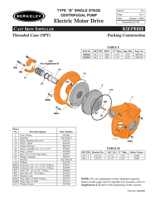 B2EPBHH Berkeley Replacement Parts