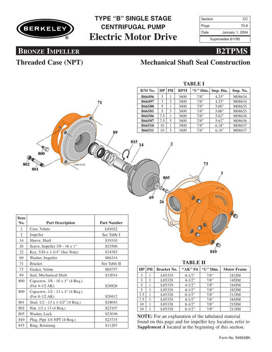 B2TPMS Berkeley Replacement Parts
