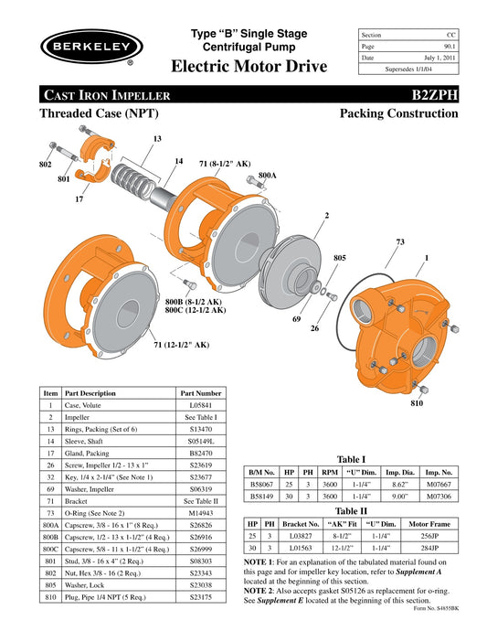 B2ZPH Berkeley Replacement Parts