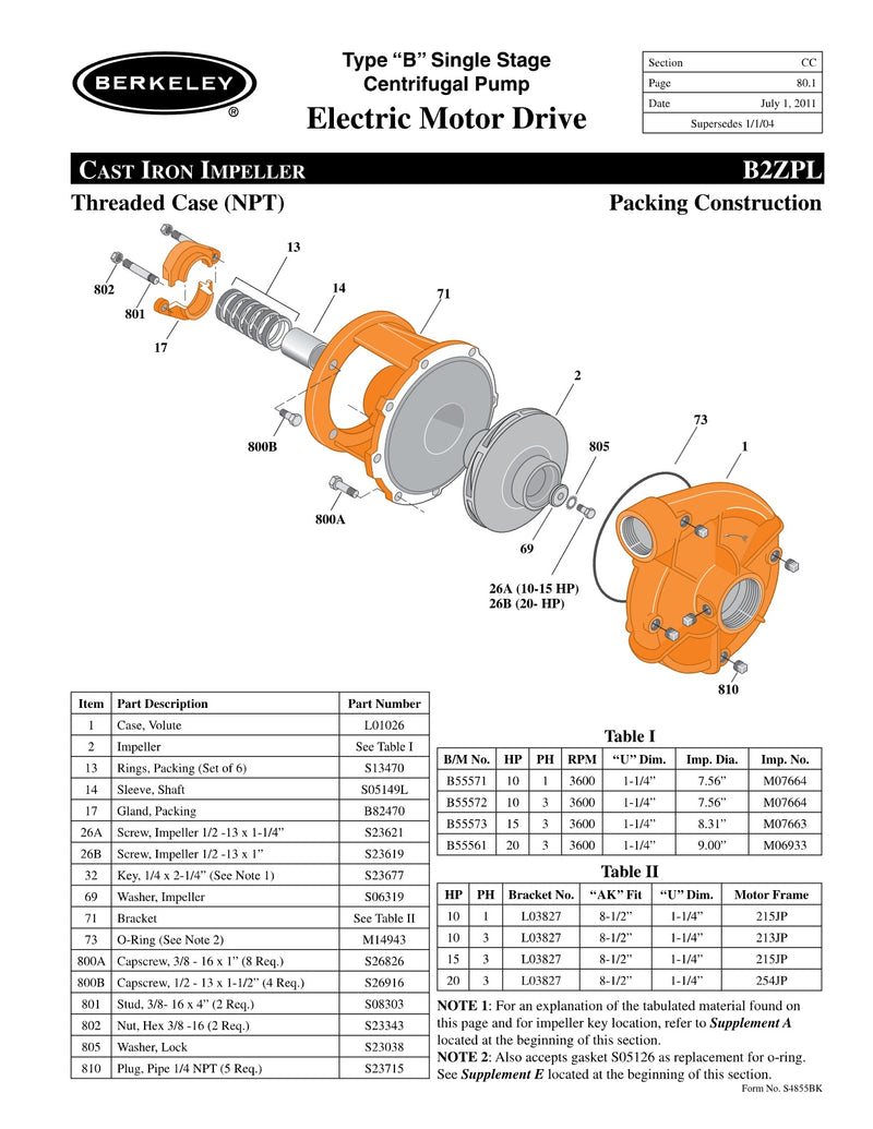 B2ZPL Berkeley Replacement Parts