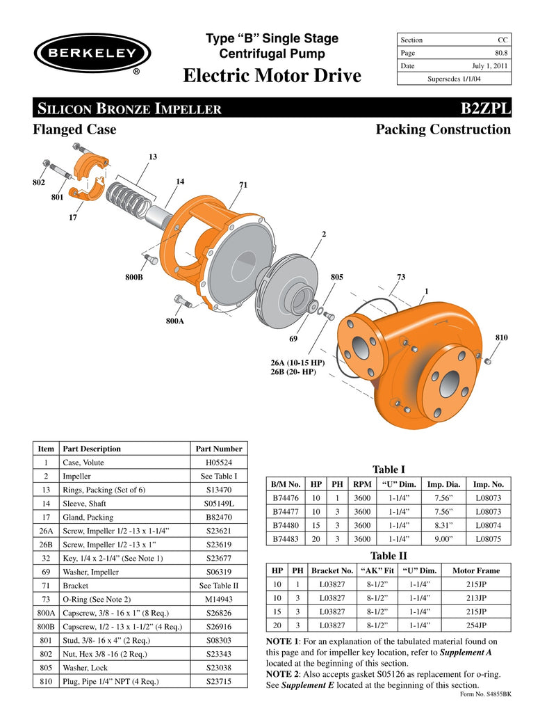 B2ZPL Berkeley Replacement Parts