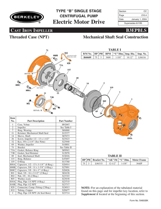 B3EPBLS Berkeley Replacement Parts
