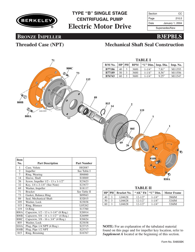 B3EPBLS Berkeley Replacement Parts