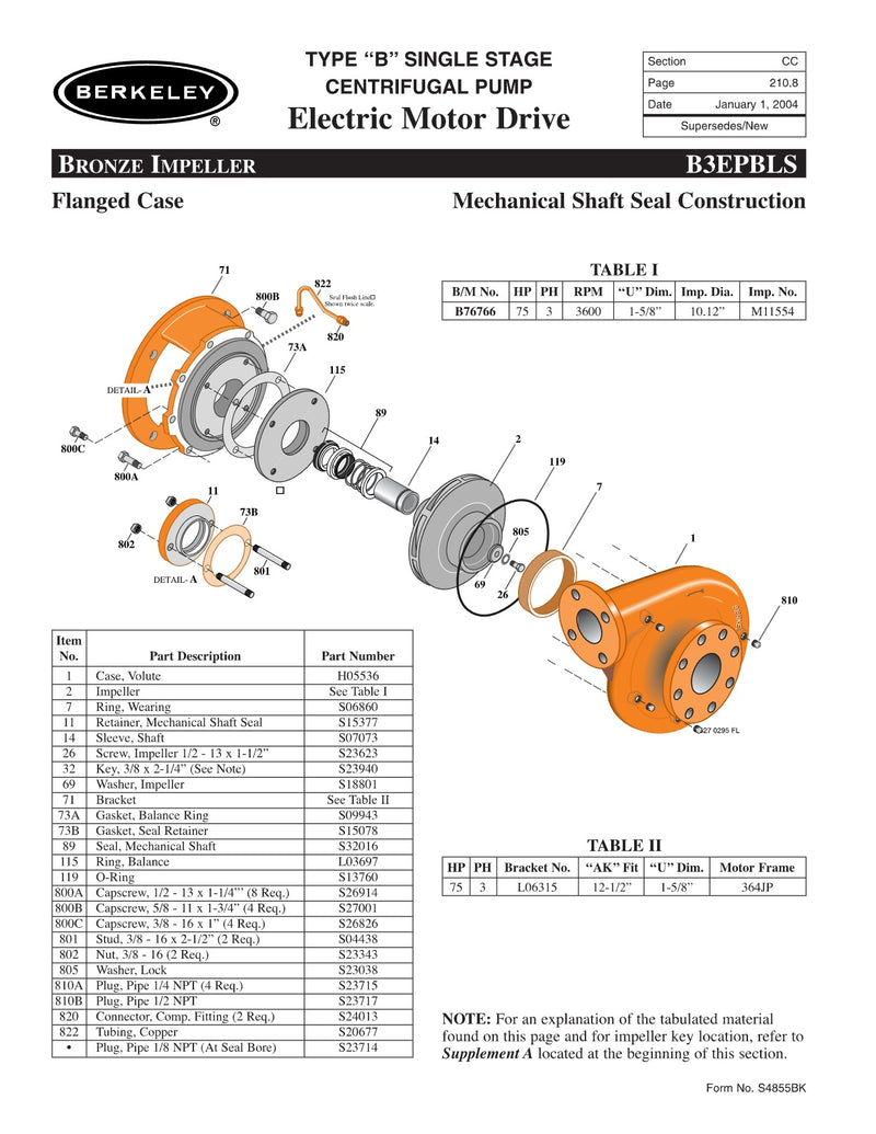 B3EPBLS Berkeley Replacement Parts