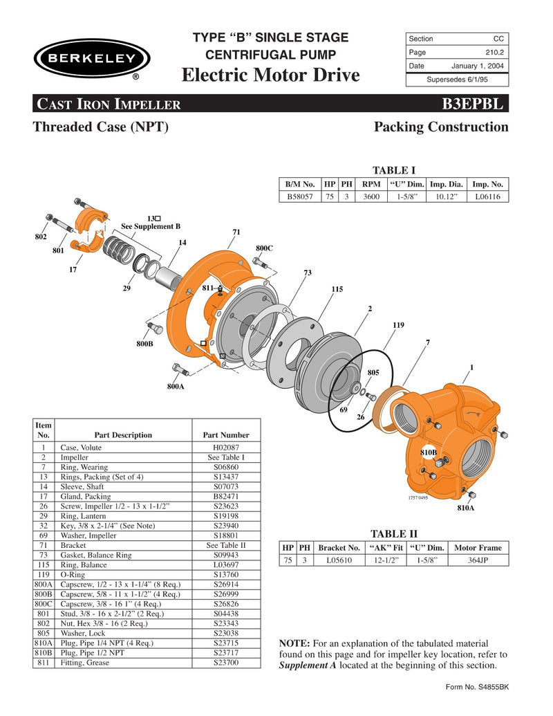 B3EPBL Berkeley Replacement Parts