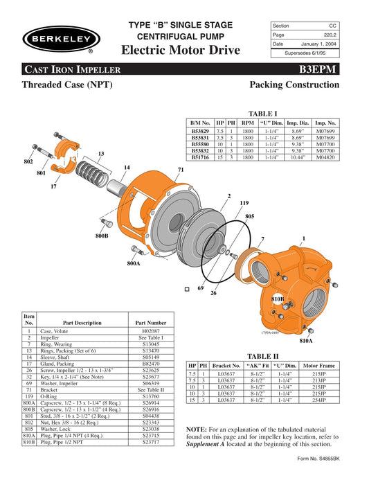 B3EPM Berkeley Replacement Parts