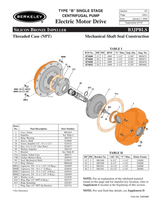B3JPBLS Berkeley Replacement Parts