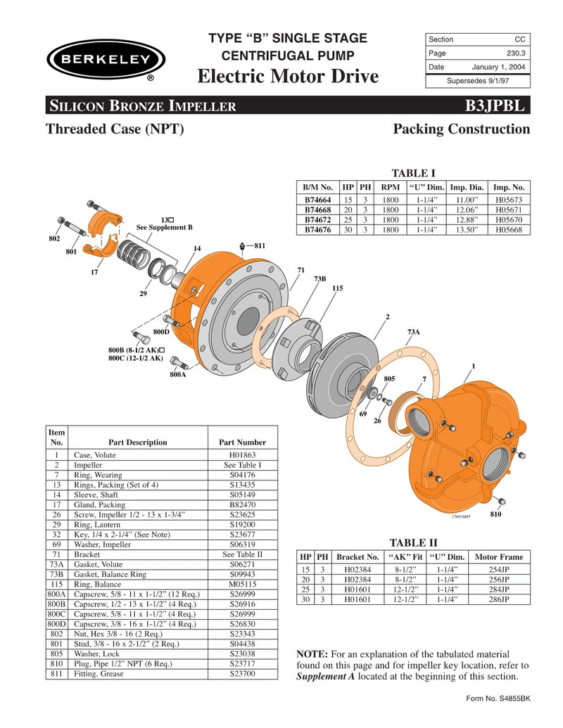 B3JPBL Berkeley Replacement Parts
