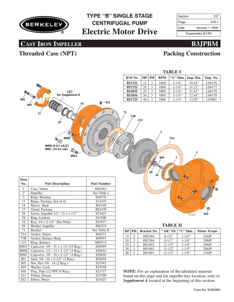B3JPBM Berkeley Replacement Parts