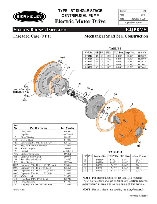 B3JPBMS Berkeley Replacement Parts