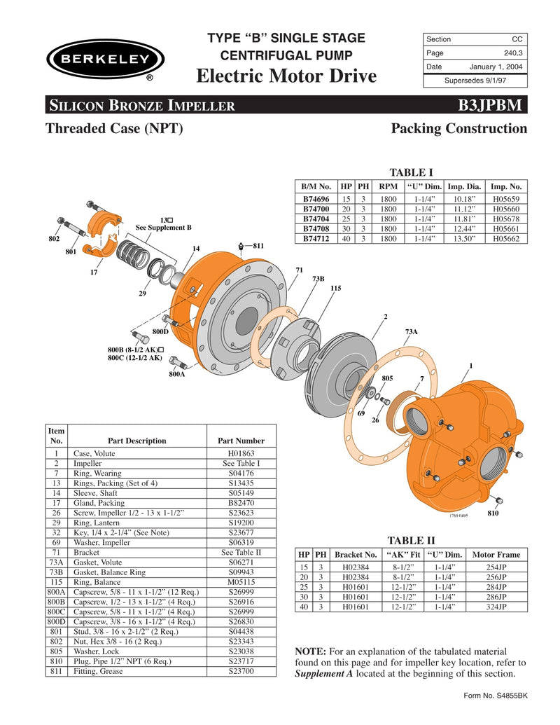 B3JPBM Berkeley Replacement Parts