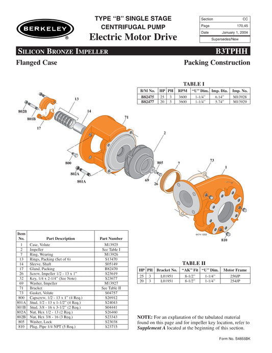 B3TPHH Berkeley Replacement Parts
