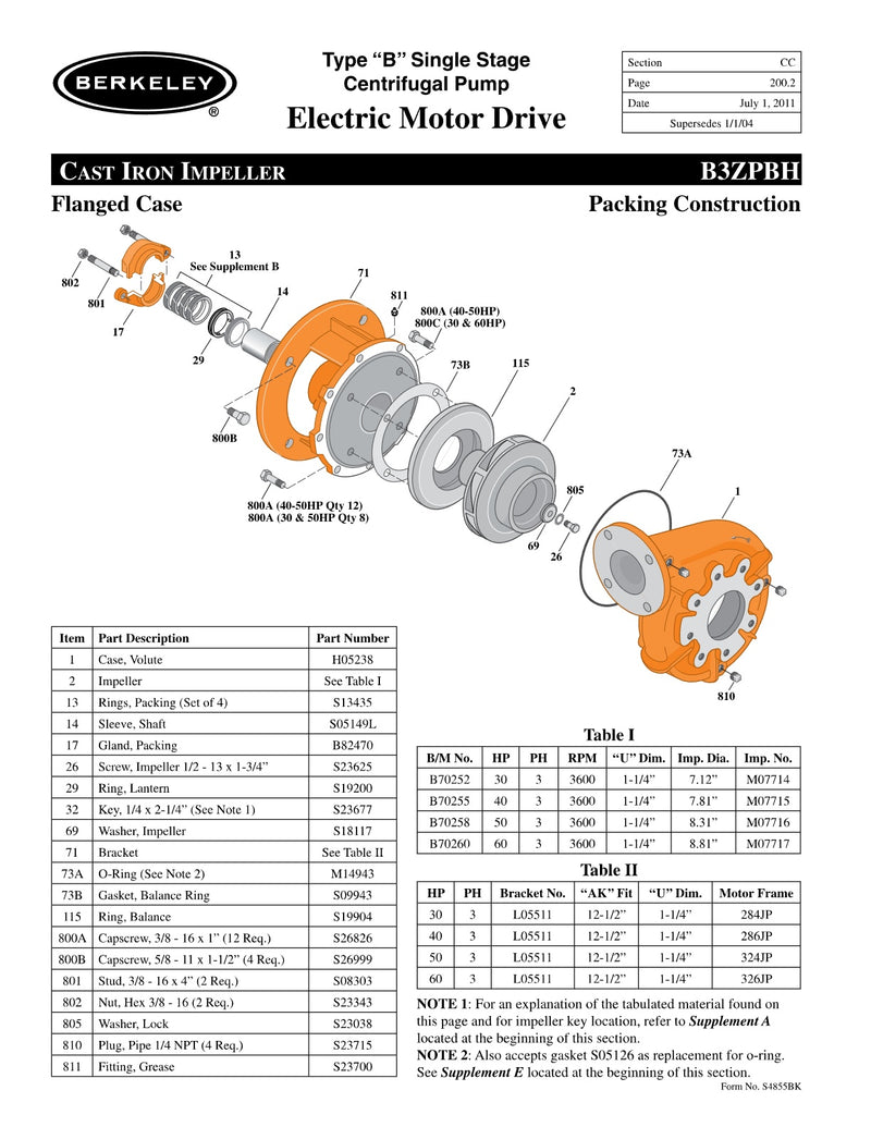 B3ZPBH Berkeley Replacement Parts