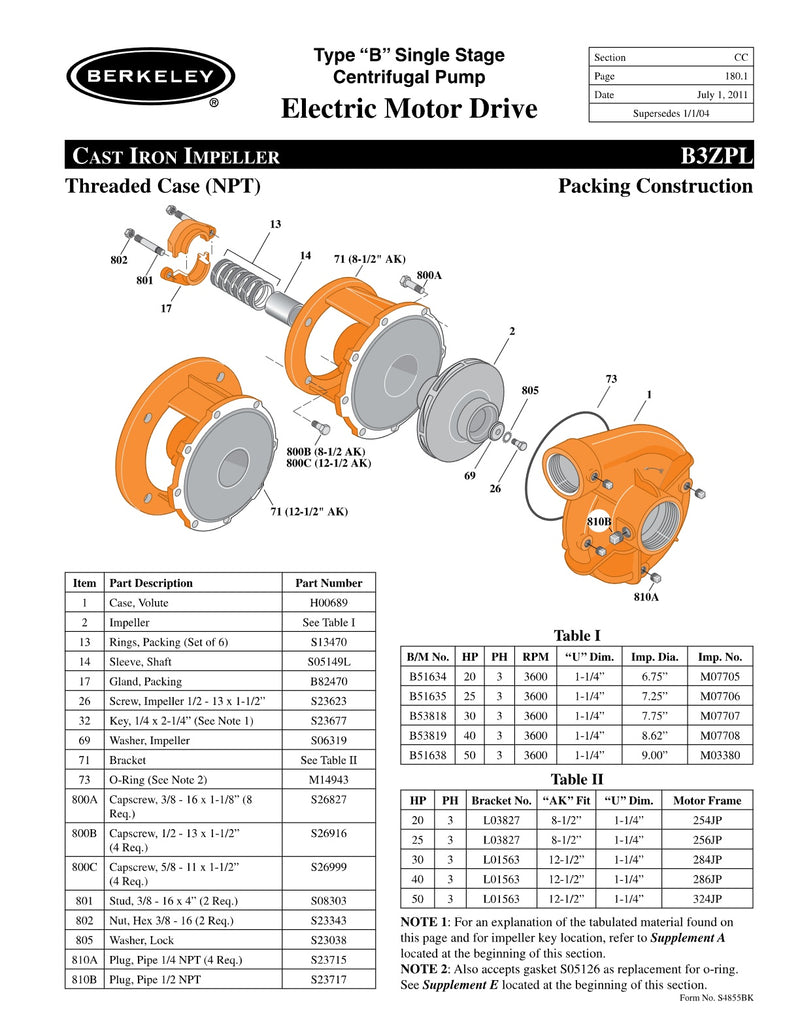 B3ZPL Berkeley Replacement Parts