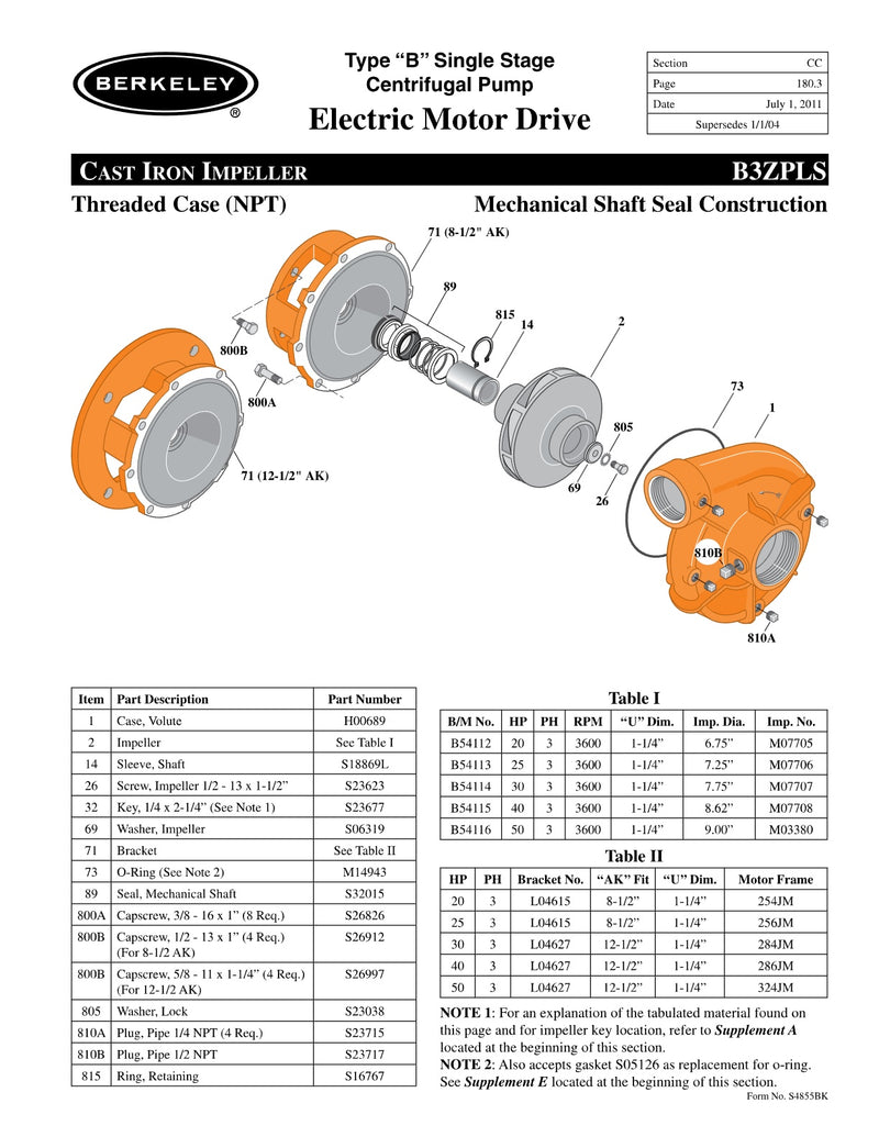 B3ZPLS Berkeley Replacement Parts