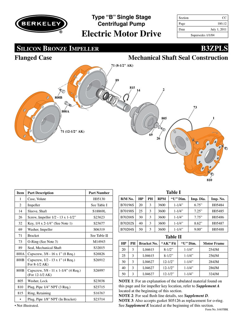 B3ZPLS Berkeley Replacement Parts