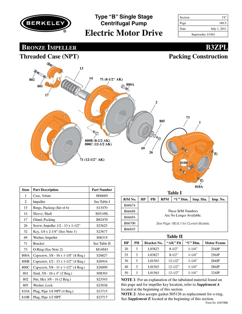B3ZPL Berkeley Replacement Parts