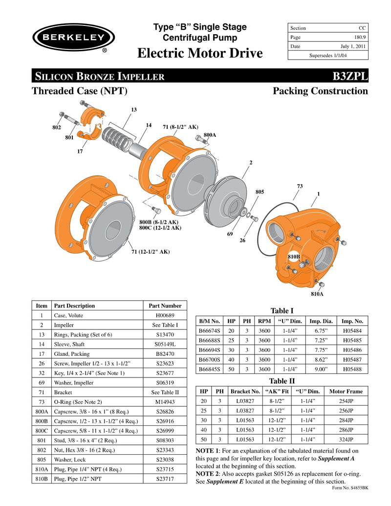 B3ZPL Berkeley Replacement Parts