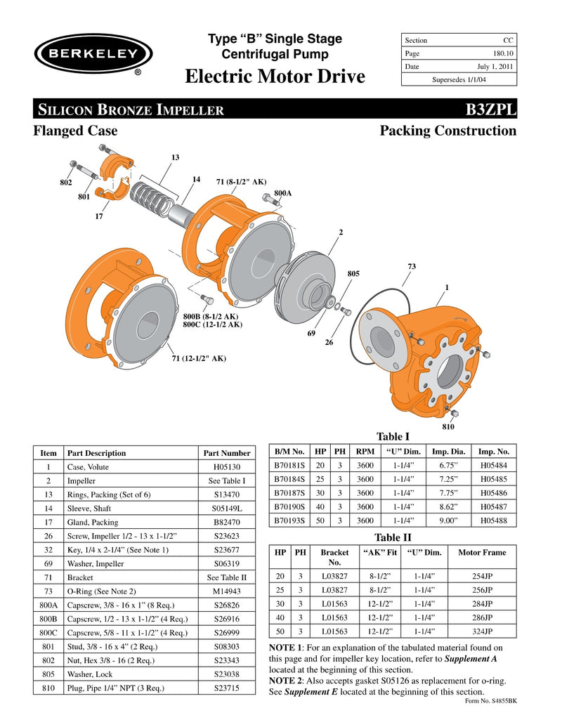 B3ZPL Berkeley Replacement Parts