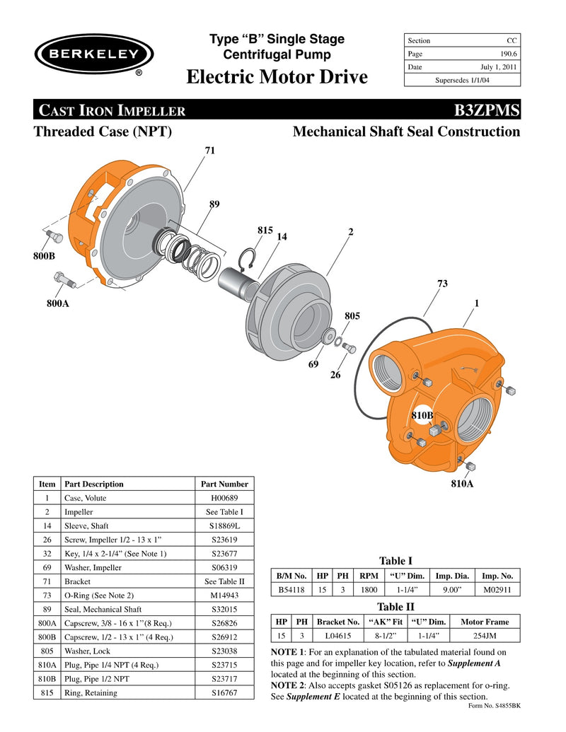 B3ZPMS Berkeley Replacement Parts