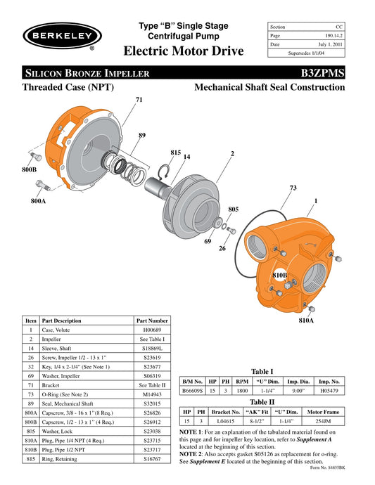 B3ZPMS Berkeley Replacement Parts