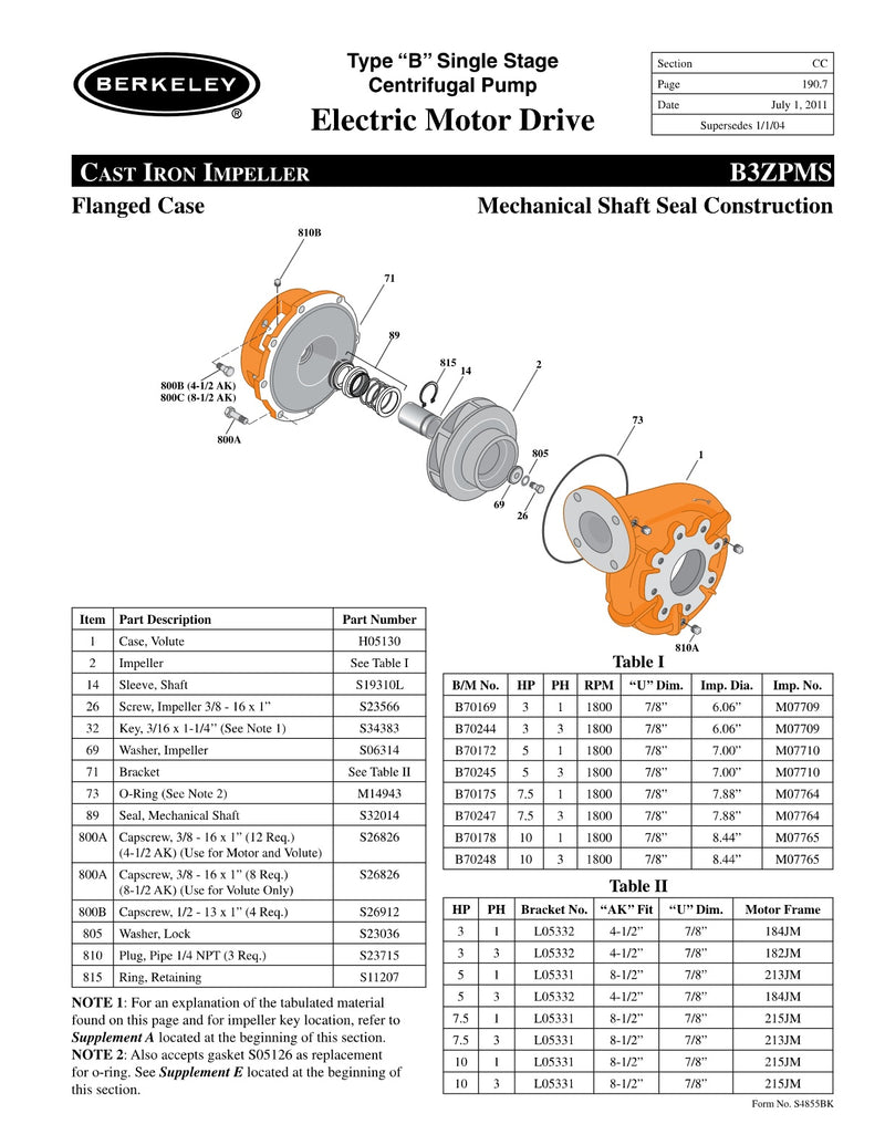 B3ZPMS Berkeley Replacement Parts