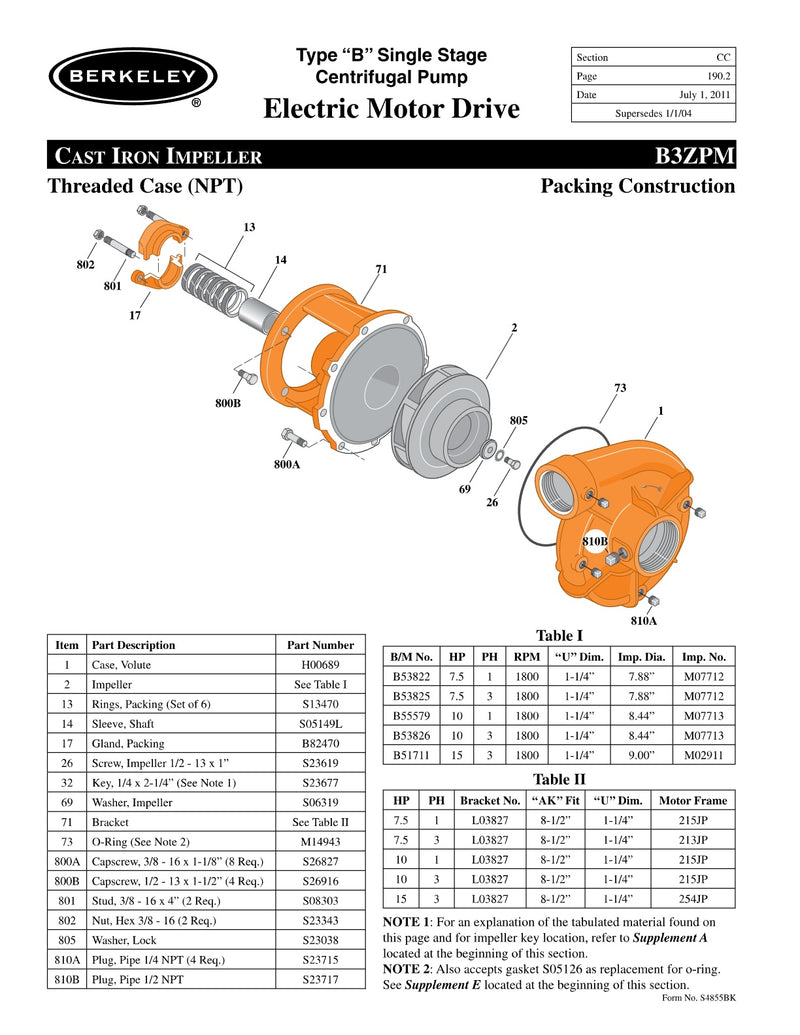 B3ZPM Berkeley Replacement Parts