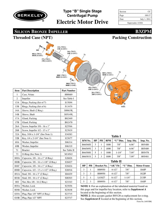 B3ZPM Berkeley Replacement Parts