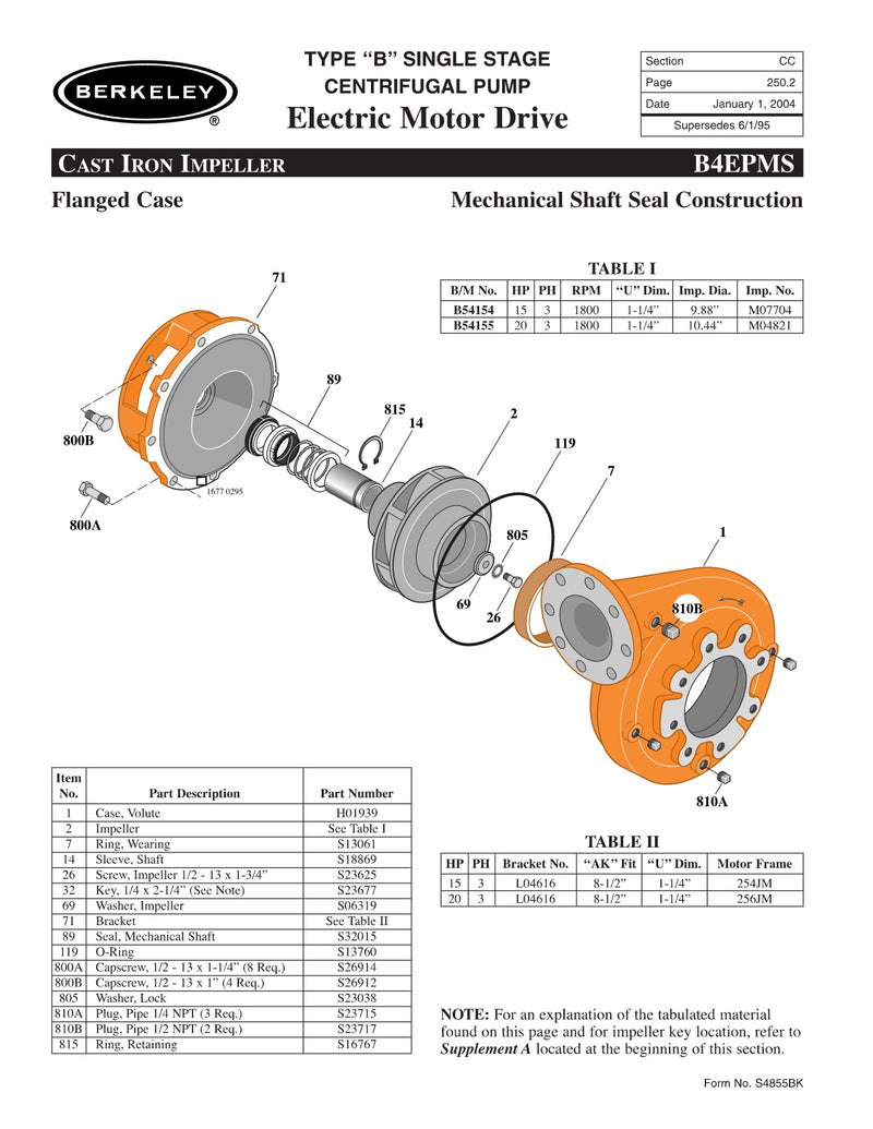 B4EPMS Berkeley Replacement Parts