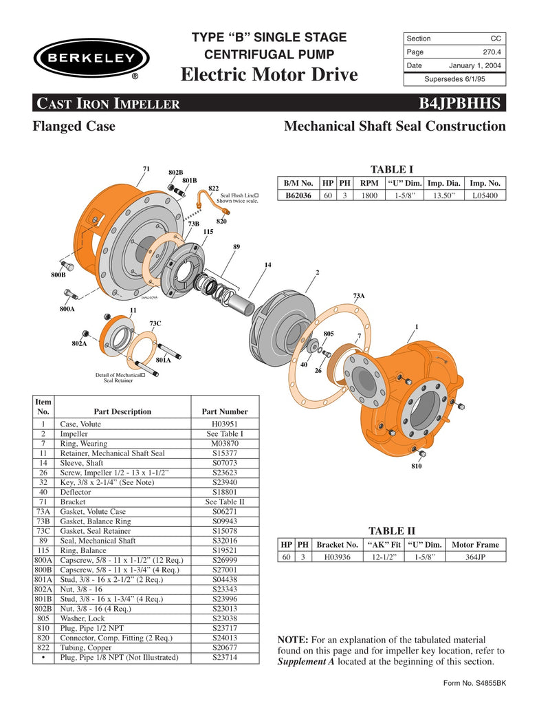 B4JPBHHS Berkeley Replacement Parts