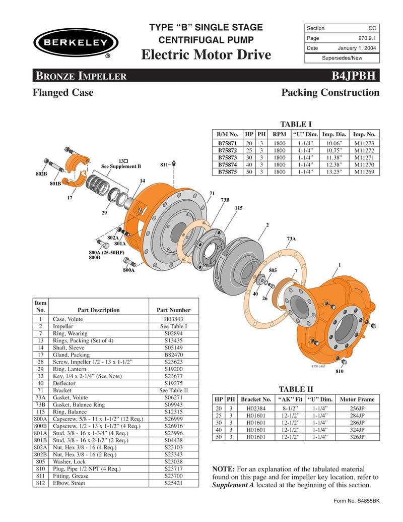 B4JPBH Berkeley Replacement Parts