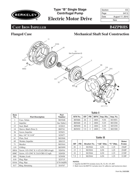 B4ZPBHS Berkeley Replacement Parts