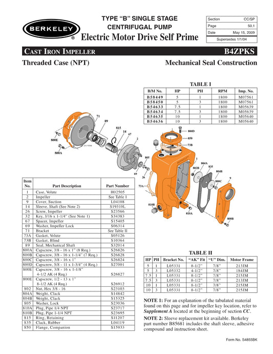 B4ZPKS Berkeley Replacement Parts