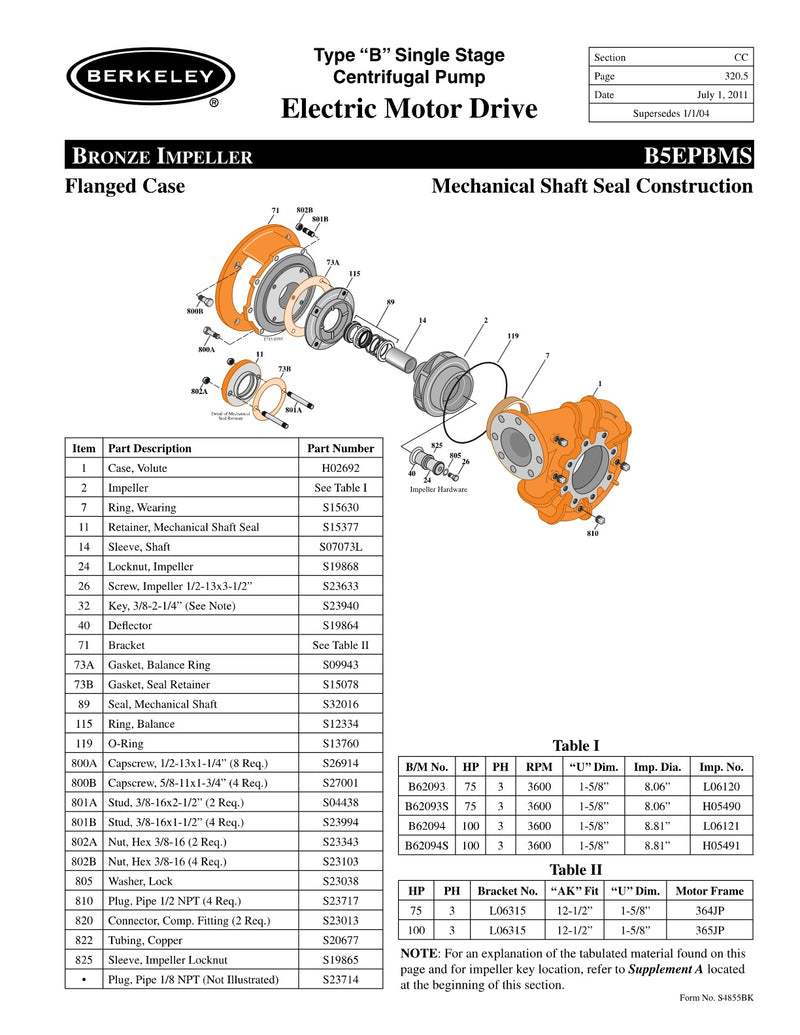 B5EPBMS Berkeley Replacement Parts