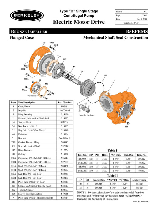 B5EPBMS Berkeley Replacement Parts