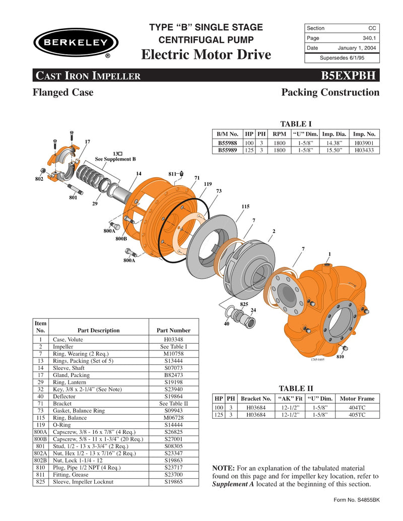 B5EXPBH Berkeley Replacement Parts