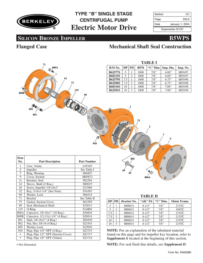 B5WPS Berkeley Replacement Parts
