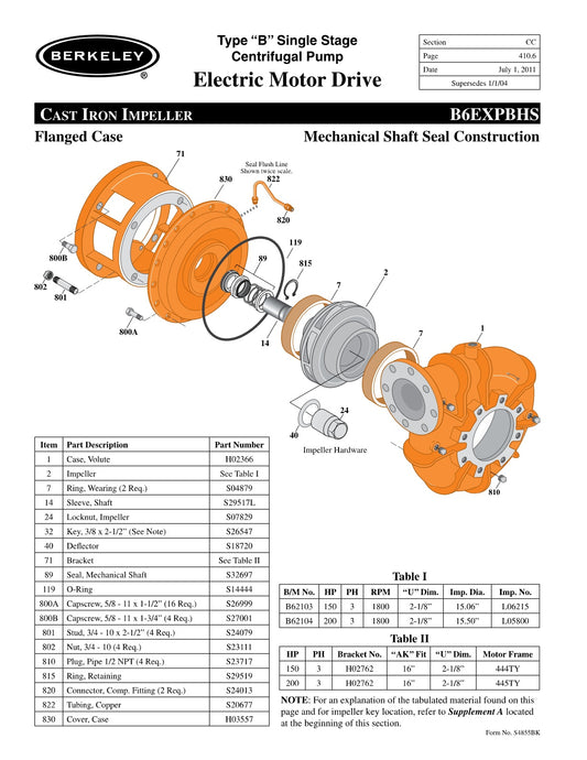B6EXPBHS Berkeley Replacement Parts