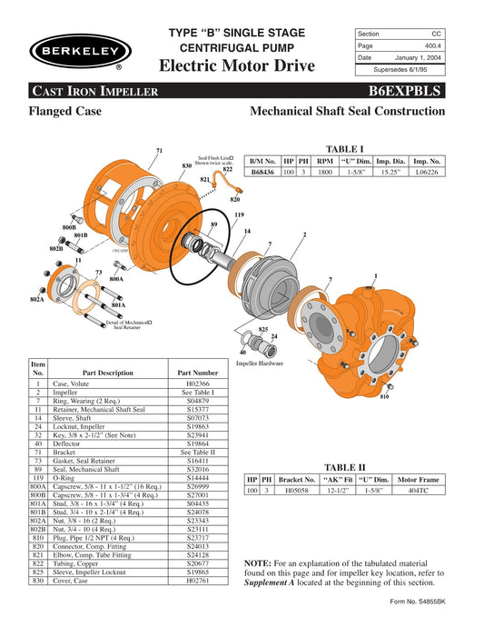 B6EXPBLS Berkeley Replacement Parts