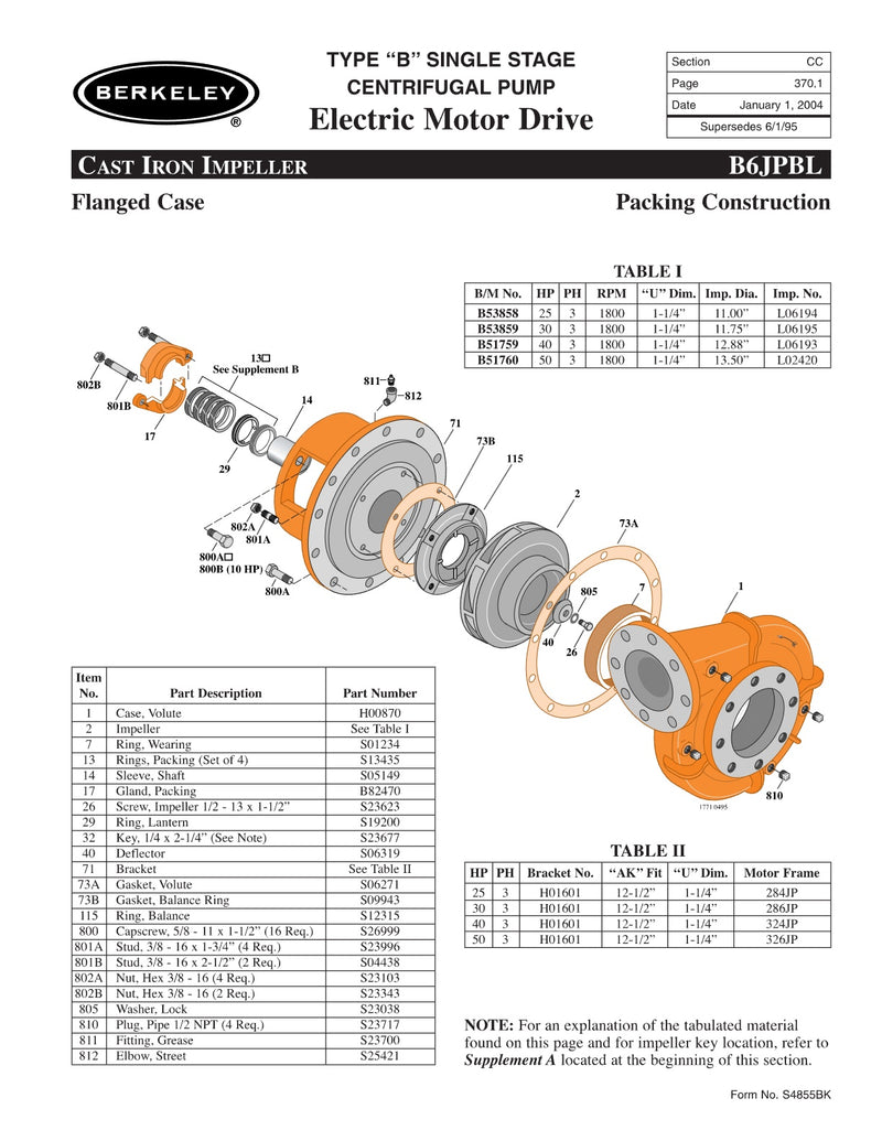 B6JPBL Berkeley Replacement Parts