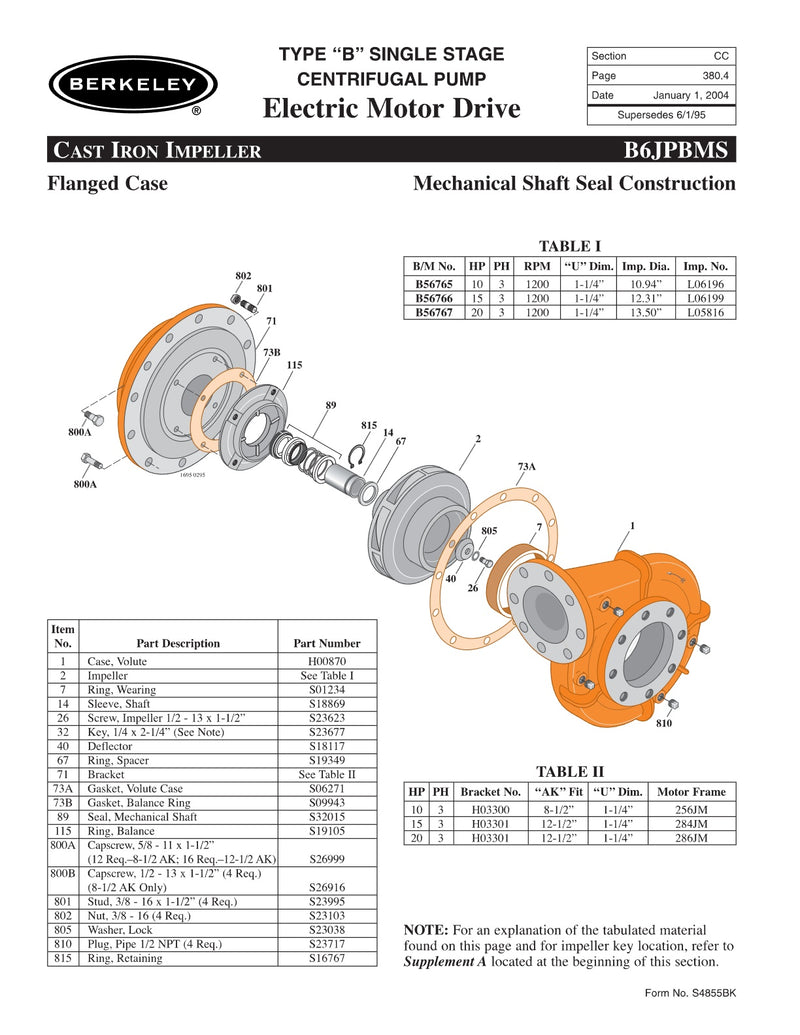 B6JPBMS Berkeley Replacement Parts