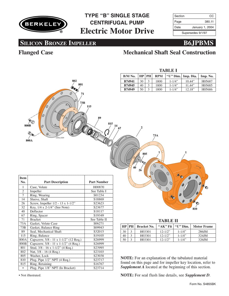 B6JPBMS Berkeley Replacement Parts
