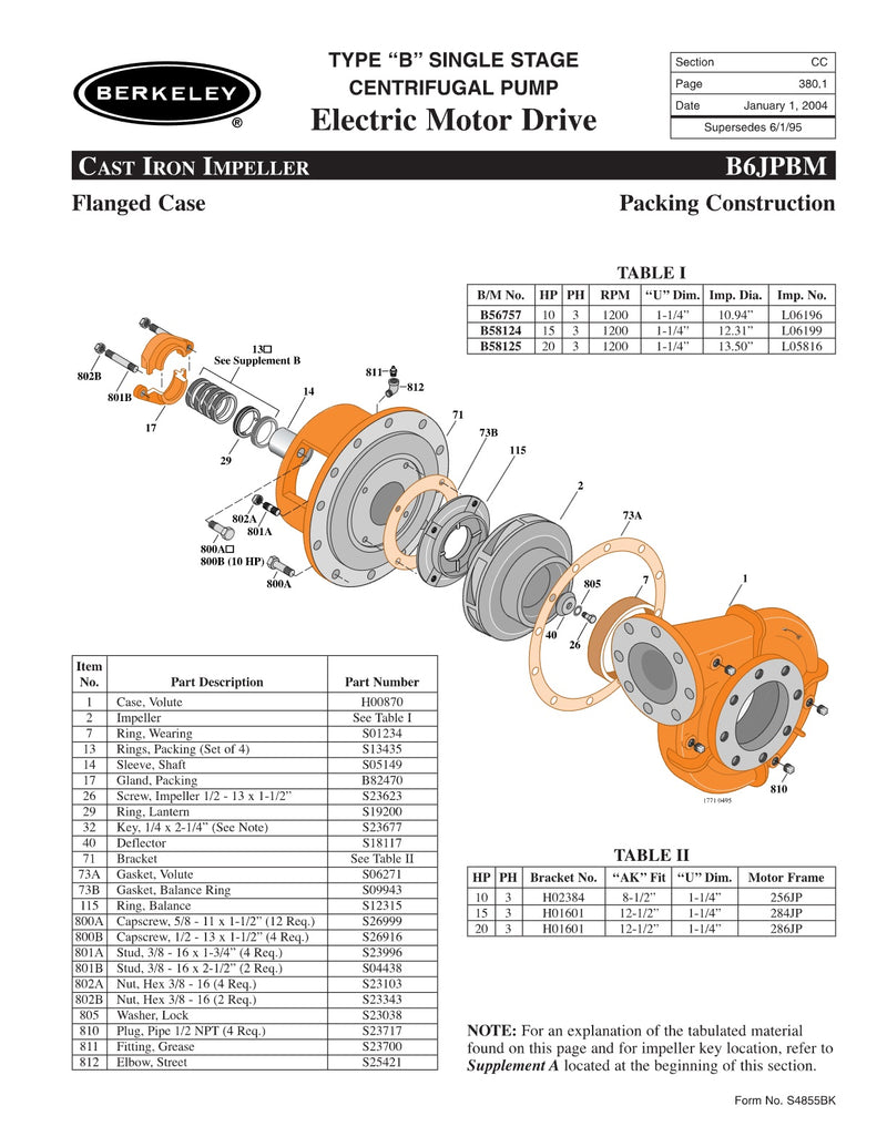 B6JPBM Berkeley Replacement Parts