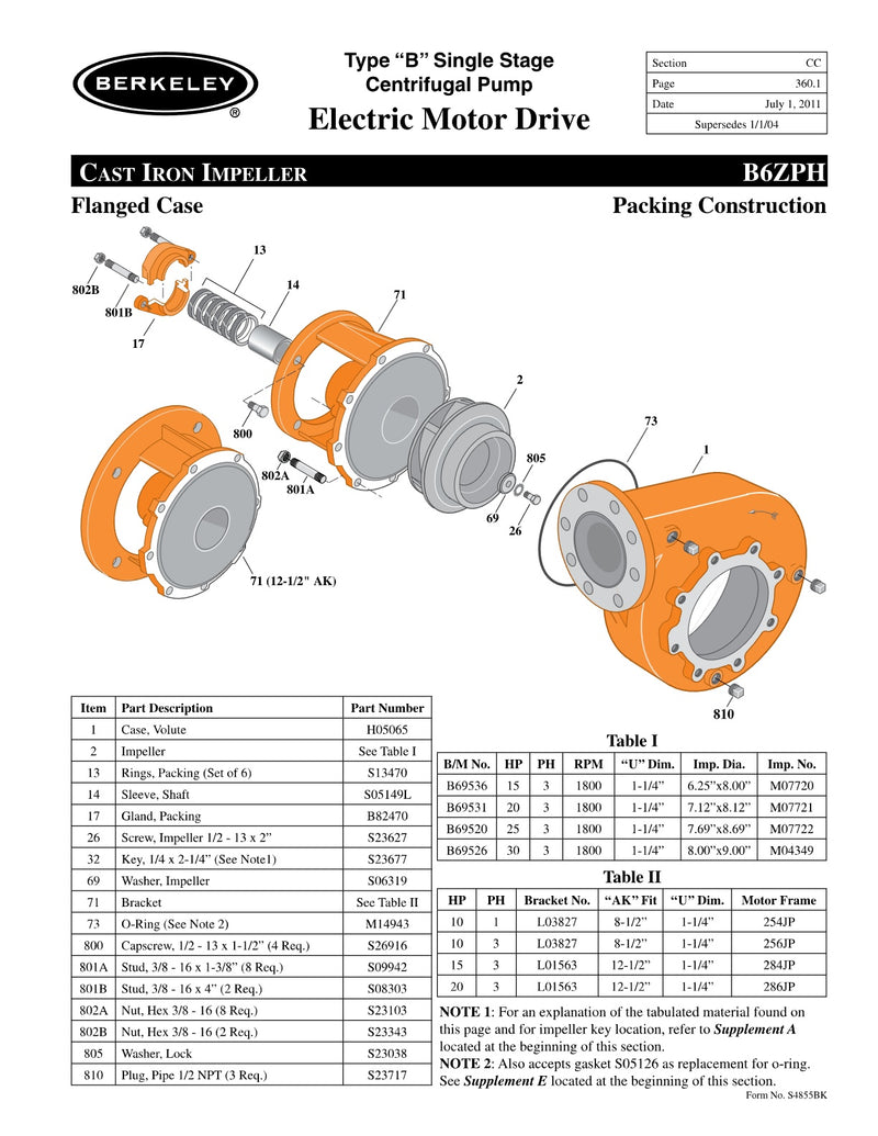 B6ZPH Berkeley Replacement Parts