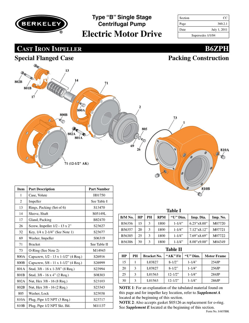 B6ZPH Berkeley Replacement Parts