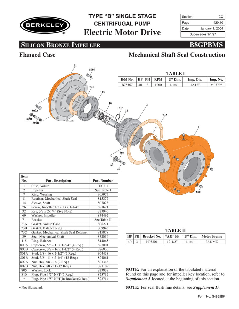 B8GPBMS Berkeley Replacement Parts