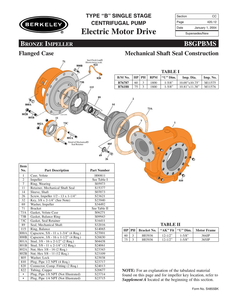 B8GPBMS Berkeley Replacement Parts