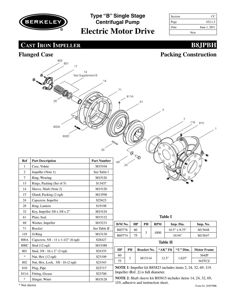 B8JPBH Berkeley Replacement Parts