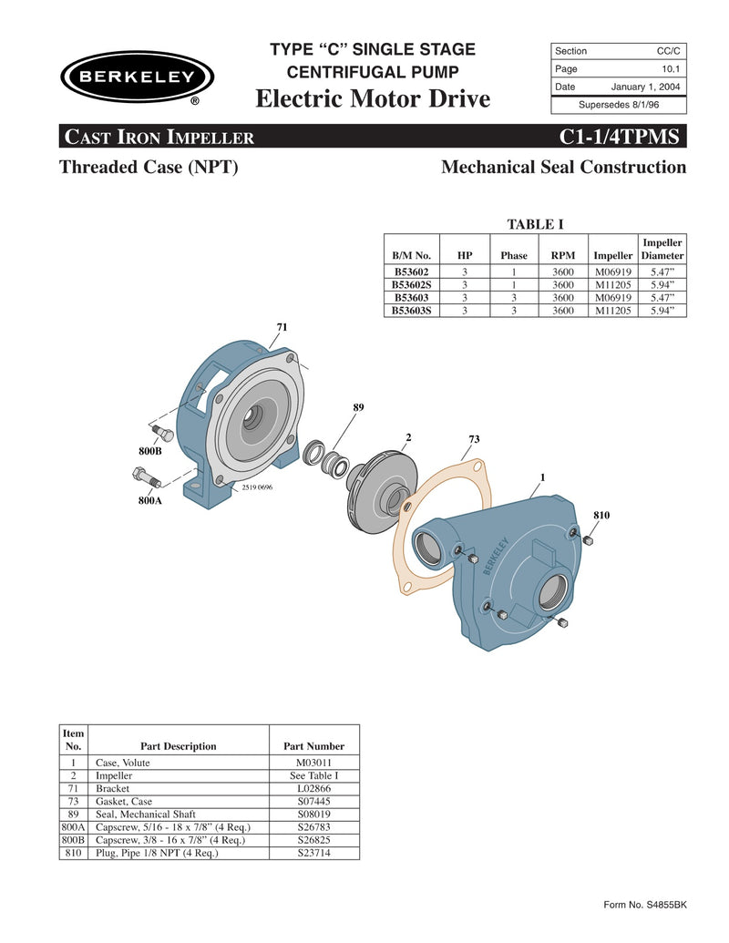 C1-1/4TPMS Berkeley Replacement Parts
